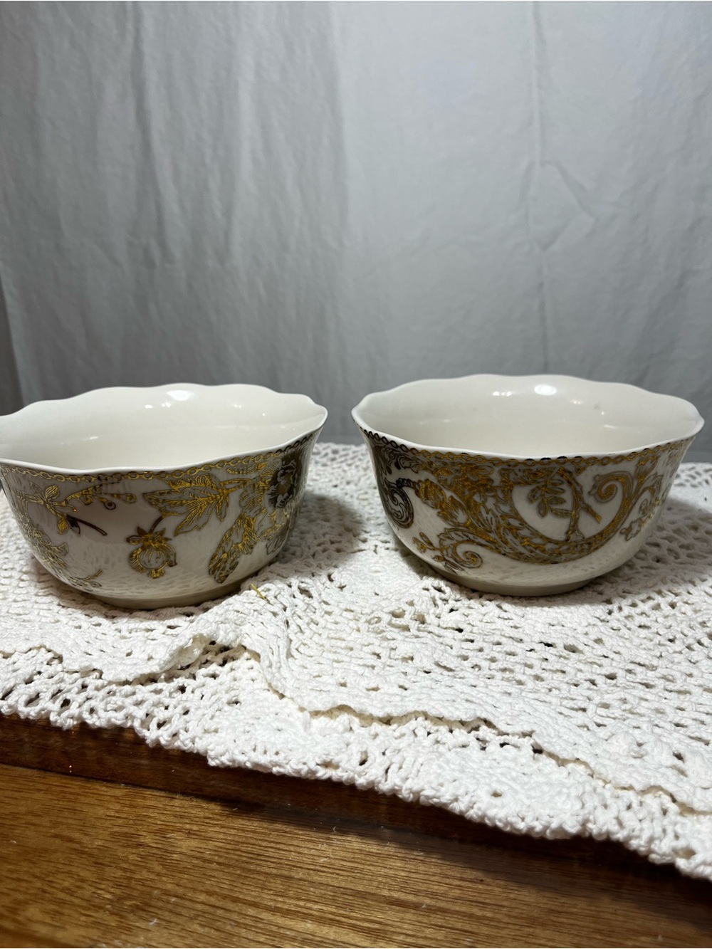 222 Fifth Adelaide Bowl Set of 4 Gold Silver Fine China Floral Bird Cereal Bowls - Picture 11 of 16